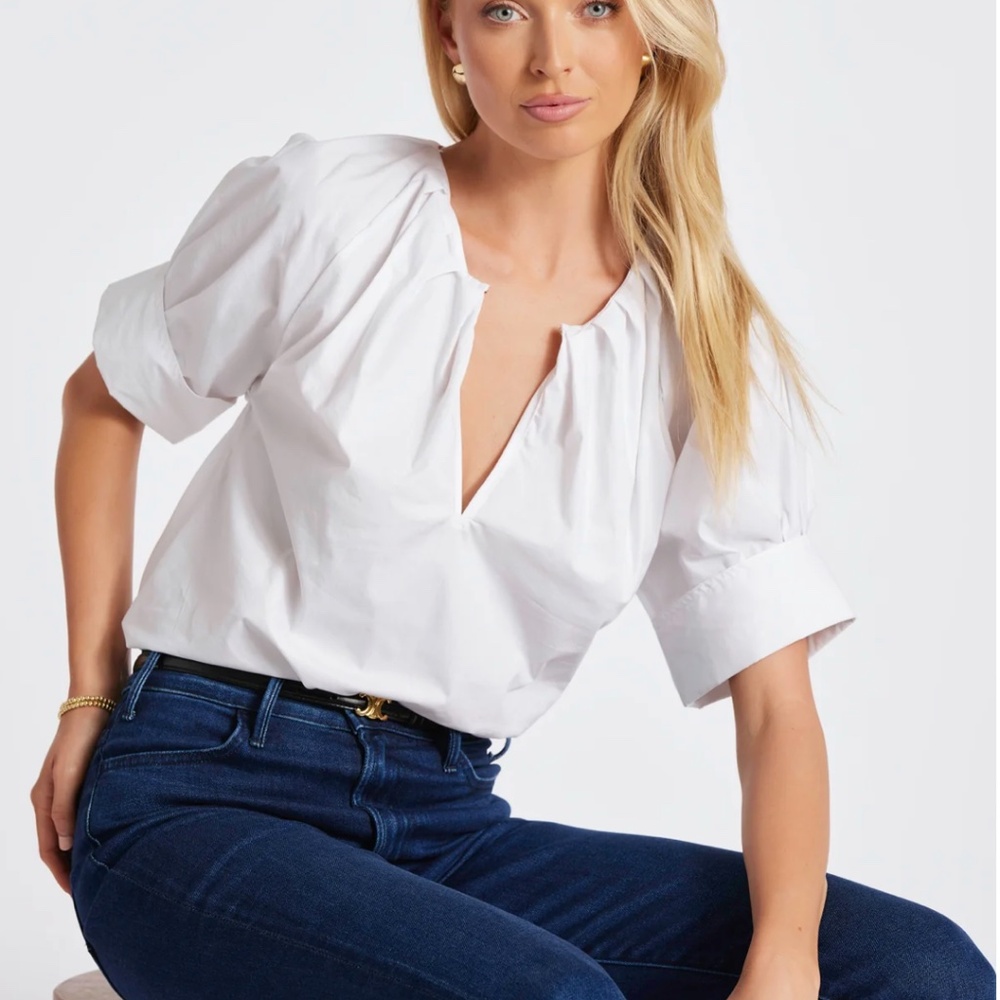 NWOT Bishop + Young Claire White Poplin Top, Sz S